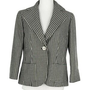 Jones NY Jacket Blazer Size 8 Womens Black White With Gold Metallic Thread